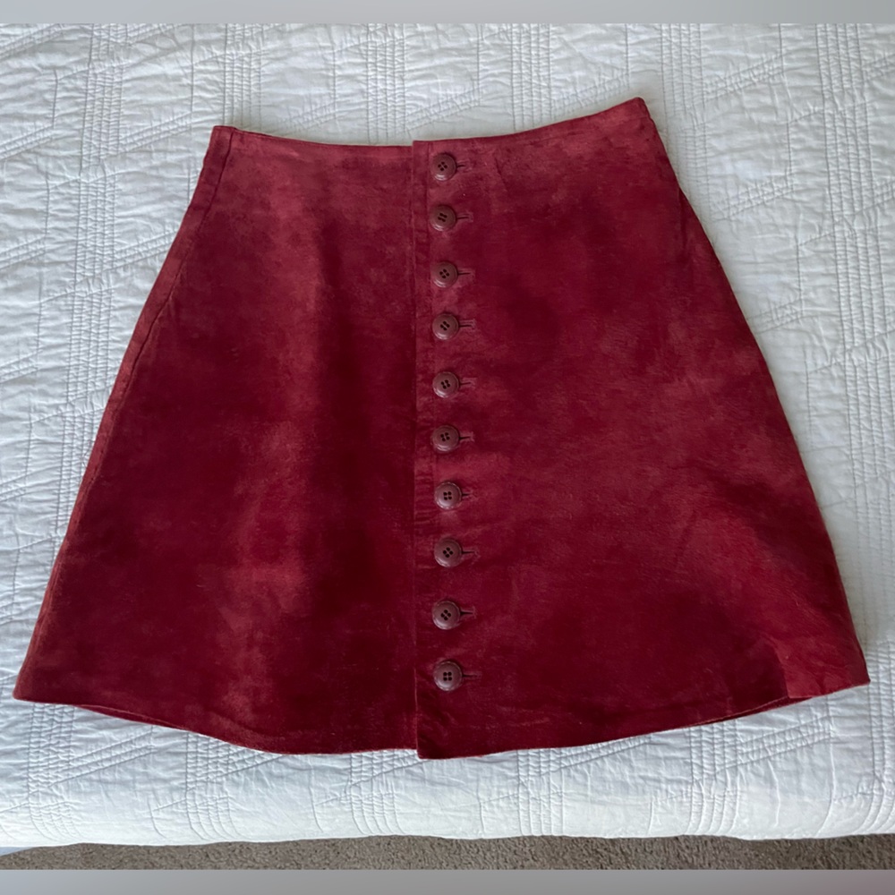 Vintage Express Red Suede Button-Front Mini Skirt